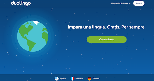 Homepage di Duolingo