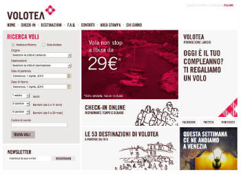 Homepage sito Volotea