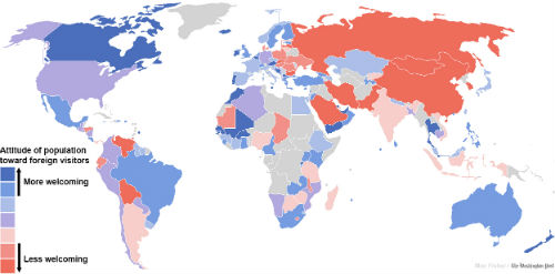Mappa mondiale della cordialità verso il turista