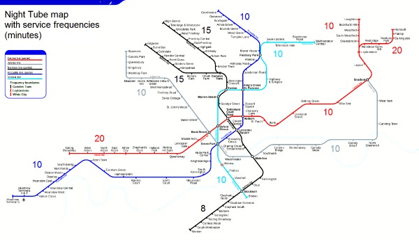 Le 5 linee notturne della metro di Londra