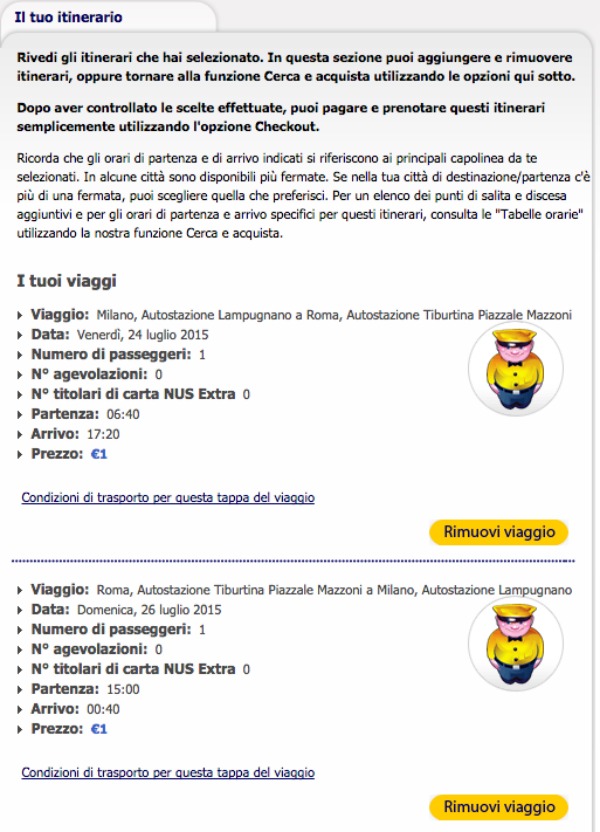 Il mio itinerario con Megabus