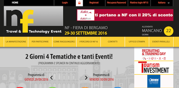 Homepage del sito NF Travel and Technology Event