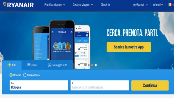 Homepage di Ryanair a gennaio 2016