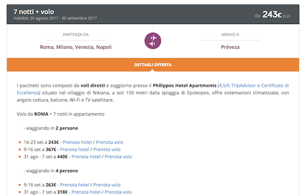 Esempio di offerta su Pirati in Viaggio