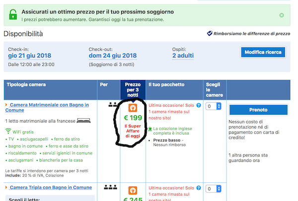 L'offerta del giorno su Booking