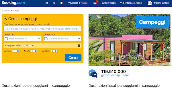 Homepage Booking Campeggi