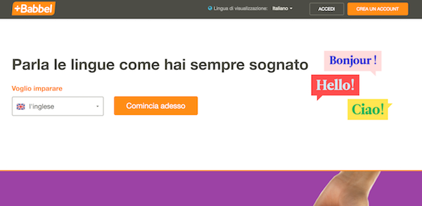 Homepage di Babbel