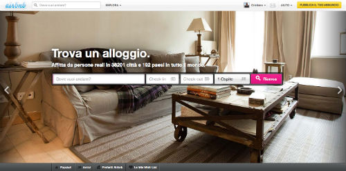 Homepage di Airbnb