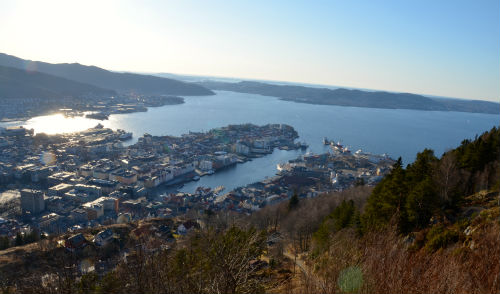La vista di Bergen da Mount Fløyen 
