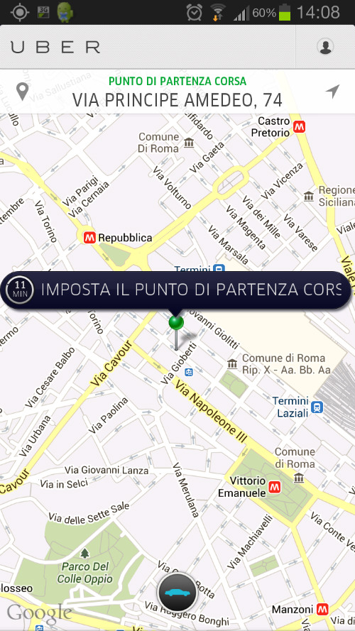 Screenshot dell'App di Uber