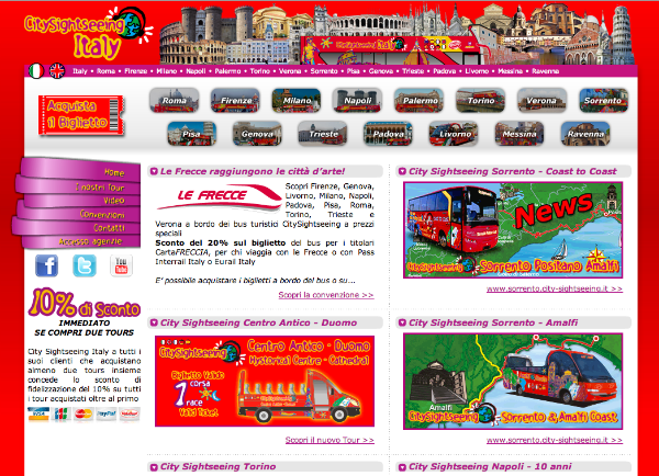 Screenshot del sito City Sightseeing Italia