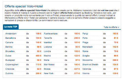 Screenshot Volagratis pacchetti volo + hotel