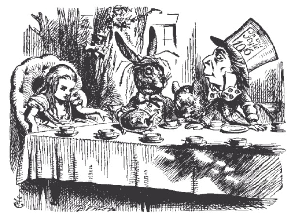 Alice, la Lepre Marzolina e il Cappellaio Matto di John Tenniel