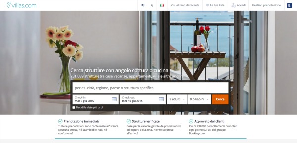 Screenshot homepage Villas.com