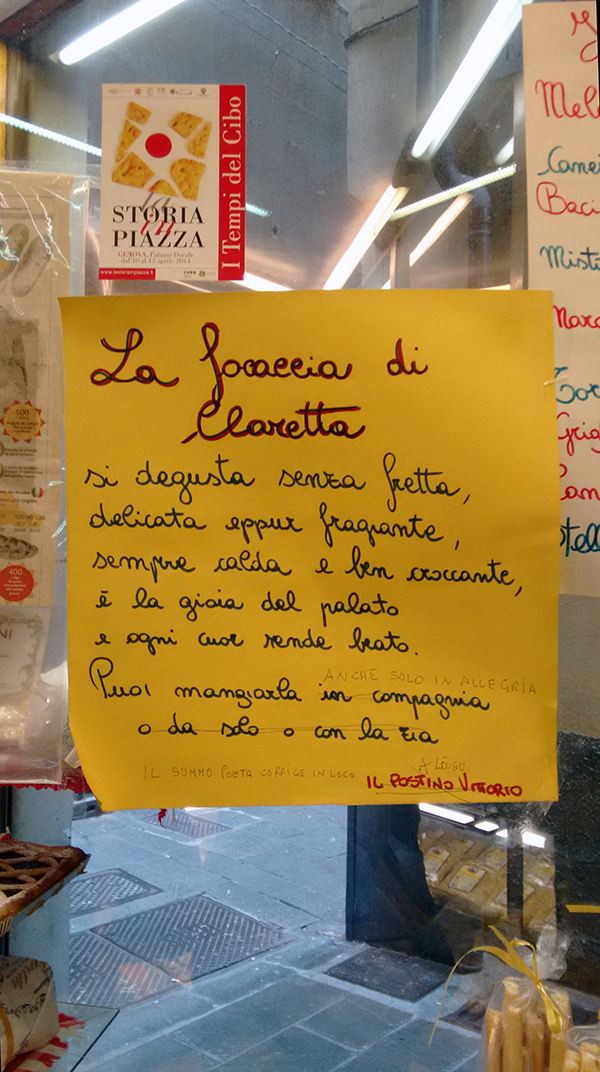 La poesia di Postino Vittorio sulla focaccia