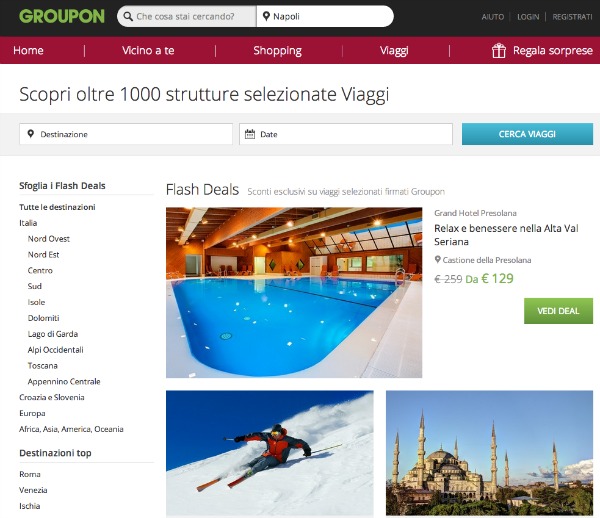 Screenshot homepage Groupon