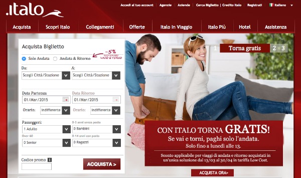 Screenshot homepage Italo Treno